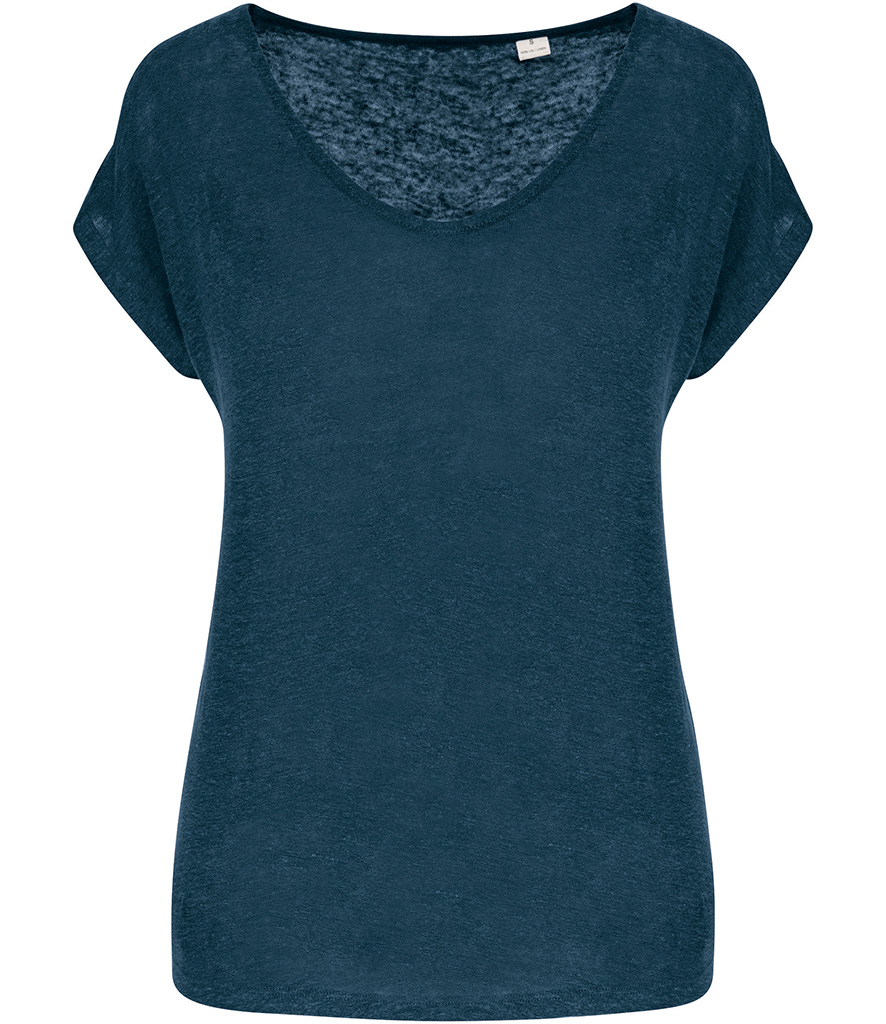 Spasso Ladies V Neck Linen T-Shirt